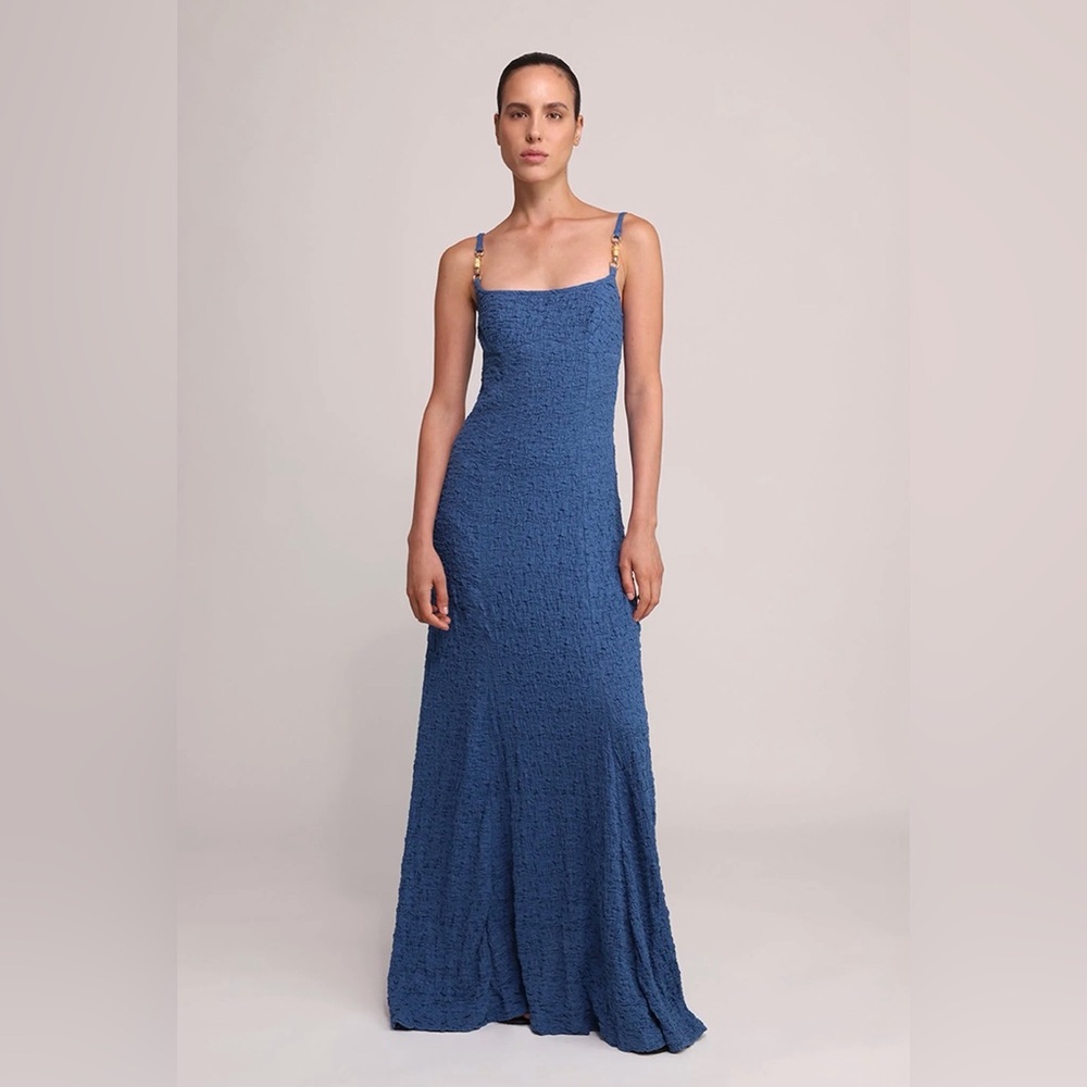 Sabina Musayev Elegant Blue Crinkle Maxi Dress